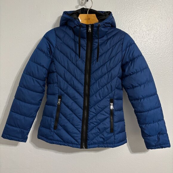 Everlast Puffer Jacket Blue Hooded Zip Front Quilted Coat Women’s M Polyester - Picture 3 of 13